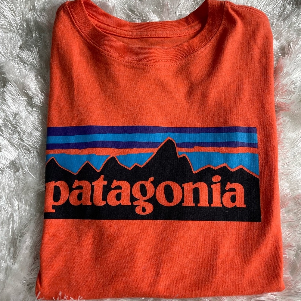 Patagonia Graphic Tee Shirt boys Small 7-8 - Orange